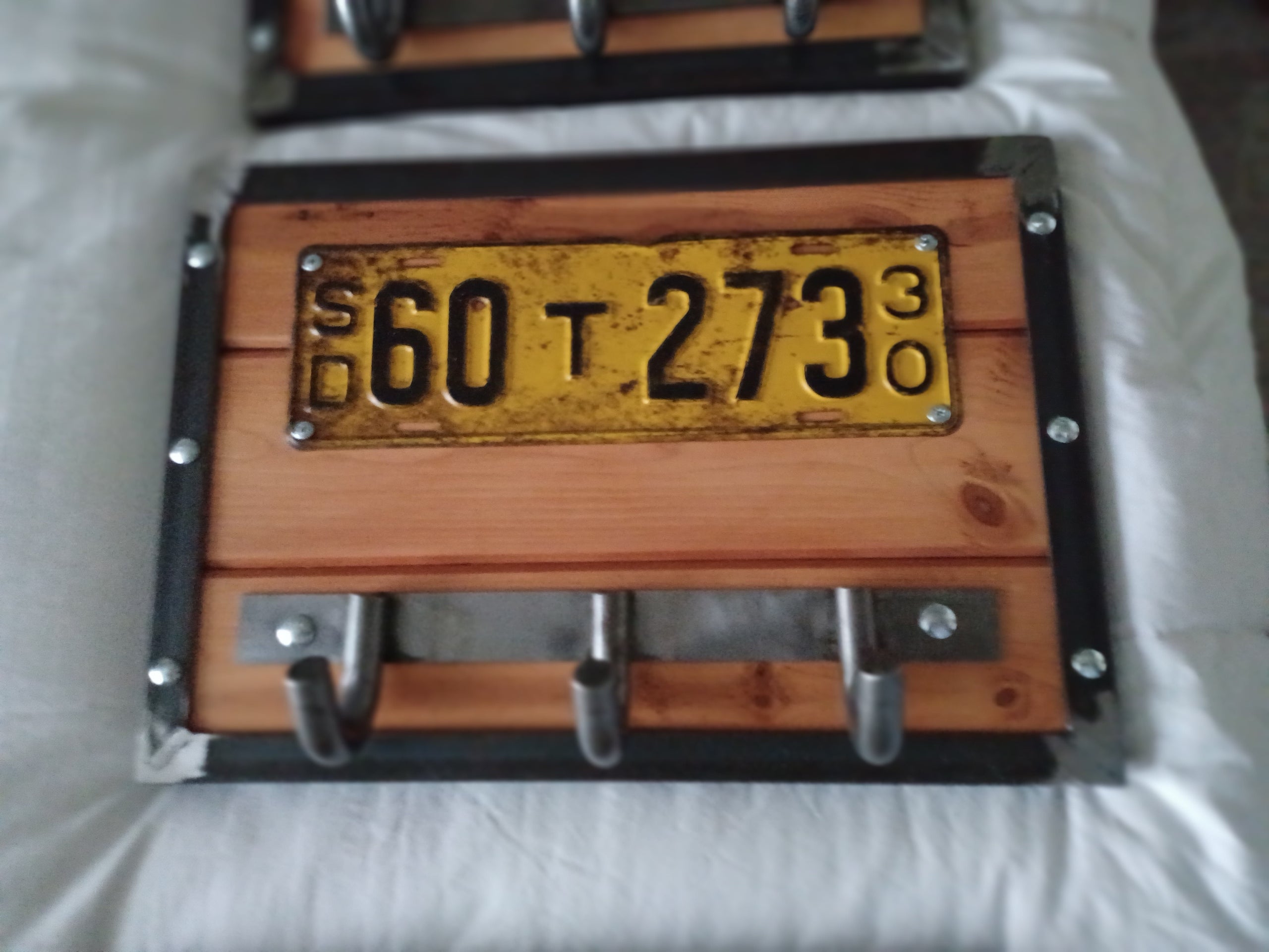 Rustic License Plate Coat Rack (1) Car Part Arts